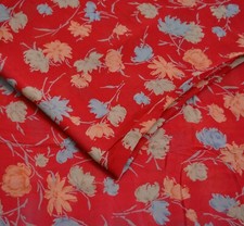 Vintage Red Saree Pure Georgette Silk Printed Sari Craft Fabric Sewing 6Yd Soft