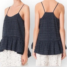 Tibi Fil Coupe Ruffled Racer Back Cami in Navy Blue  Size 0  XS