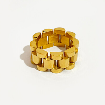 Anillo Grueso Y Ancho Para Mujer Joya De Cadena De Eslabones De Color Dorado Oro
