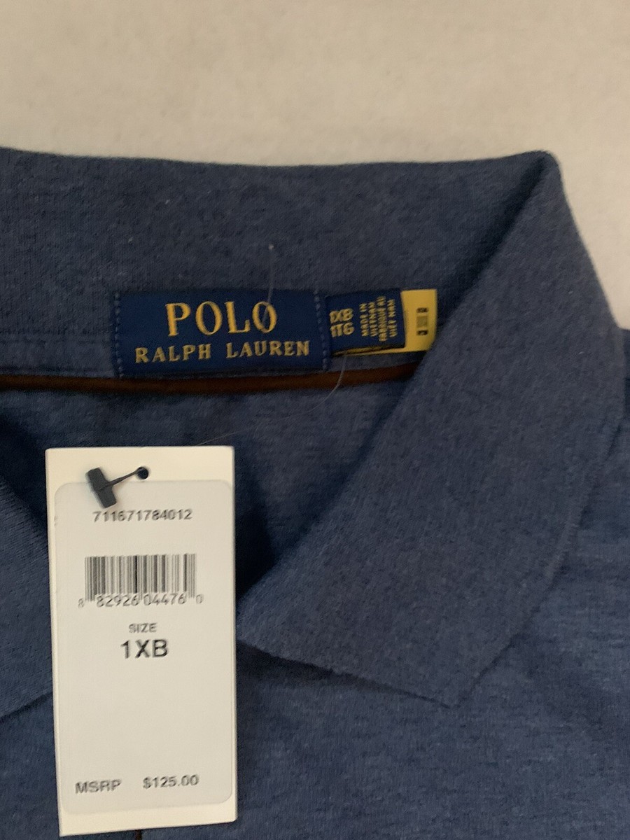 Men's Polo Ralph Lauren Solid Blue Long Sleeve Polo Shirt Size 1XB