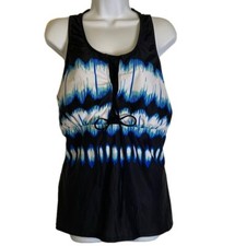 Unbranded 2-pc Tankini Racerback Swimsuit, Women  s Size XL, Black/Blue/White