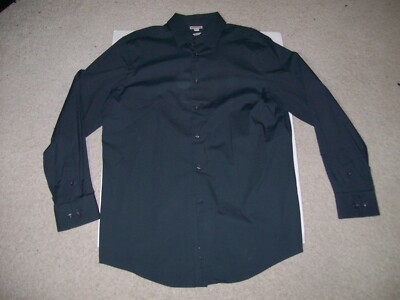 Mens SZ Large MERONA Slim Fit Grey Button up Down Long Sleeve Dress Shirt |  eBay