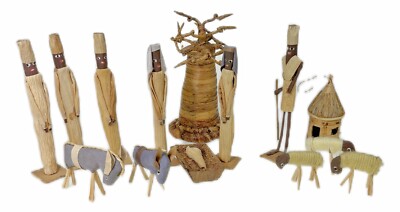 African Nativity Lightweight Figurines Tribal 14 Piece Baobab Tree Baby Jesus