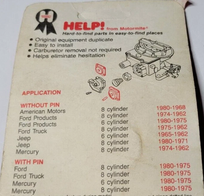 Carburador acelerador bomba diafragma Dorman Help 90082 NOS FORD JEEP ETC. Foto 4 de 4