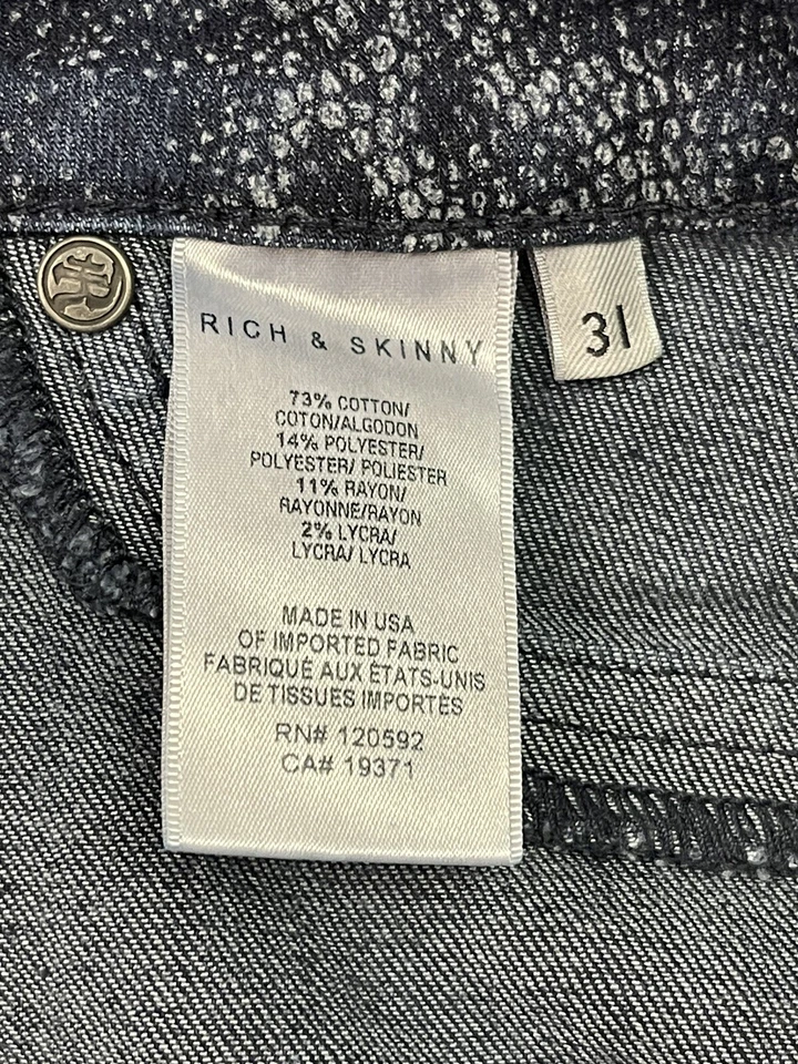 Pantalones de mezclilla ajustados lavado oscuro con estampado de serpiente ricos y ajustados talla 31 Foto 4 de 4