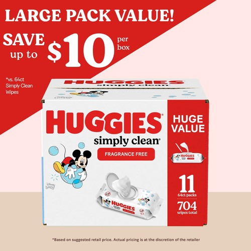 Huggies Simply Clean Unscented Baby Wipes,11 Pack,704 Total Ct - Picture 3 of 15