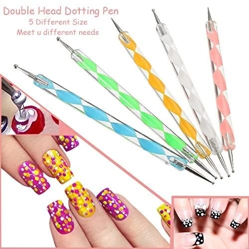 2 Way Dotting Pen Tool Nail Art Tip Dot Paint Manicure kit (5pc)