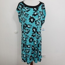 Studio Works Petite PXL Turquoise Black White Sleeveless Pullover Dress NEW