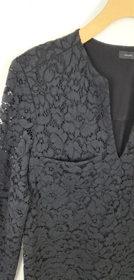 JOSEPH BLACK FLORAL LACE OCCASION EVENING LONG SLEEVES DRESS SIZE 38 UK 10 - Image 4 of 4