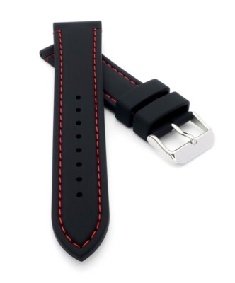 Silikon Uhrenarmband Modell Reef schwarz-RN mit Seitenriegel 22 mm