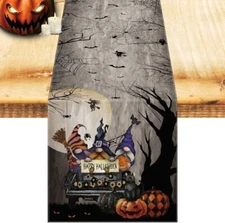 Halloween Table Runner Scary Gnome Truck Trees Halloween Runners for Table Decor
