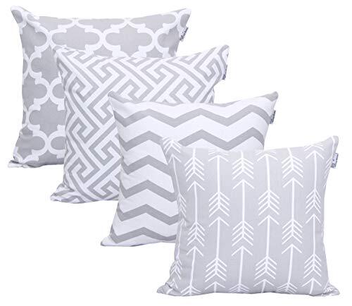 Set of 4 Silver Printed Decorative Square Throw Pillow Covers-image