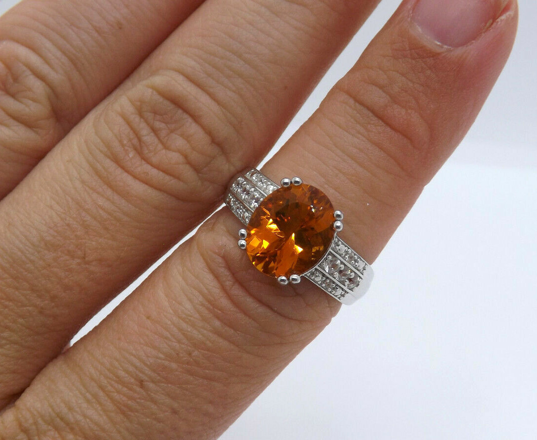 DK Sterling Silver Oval Madeira Citrine & CZ Ring… - image 6