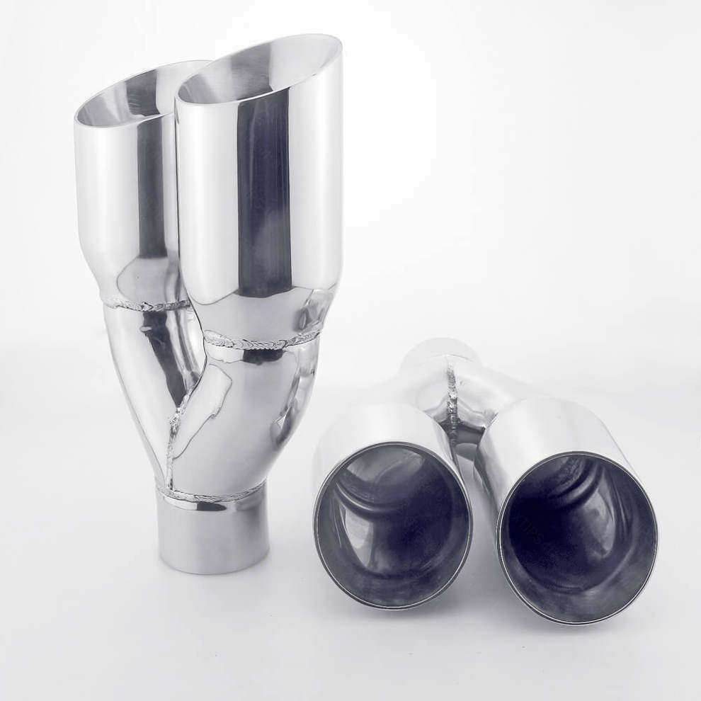Pair Quad 3.5" Out 2.25" In Exhaust Tips 304 Stainless Steel Staggered