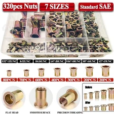 320PCS Zinc Steel Rivet Nut Rivnut Insert Nutsert Assort Kit SAE Threaded Rivets