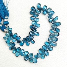 Natural London Blue Topaz 6x4 to 7x5 mm Size Faceted Pear Briolette 8" Strand