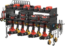 Large Pegboard Power Tool Organizer with Charging Station, 8 Drills Driver and T