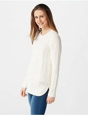 Denim & Co Ivory Petite Pullover Cable Knit Sweater New Cozy Chic
