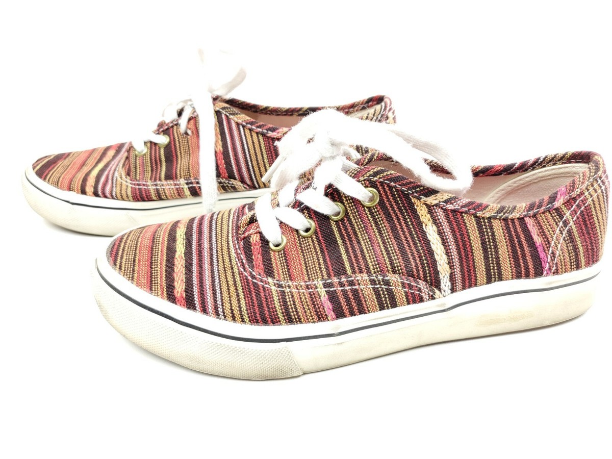 AIRWALK Womens M TIE Multi Stripe shoes skate boat sneaker Reds - Main Image
