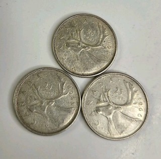 3 Silver Canadian Quaters Canada 80% 1965 1966