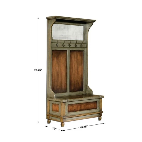 Uttermost Riyo Wood Distressed Hall Tree in Charcoal Gray and Honey Stained - Picture 2 of 2