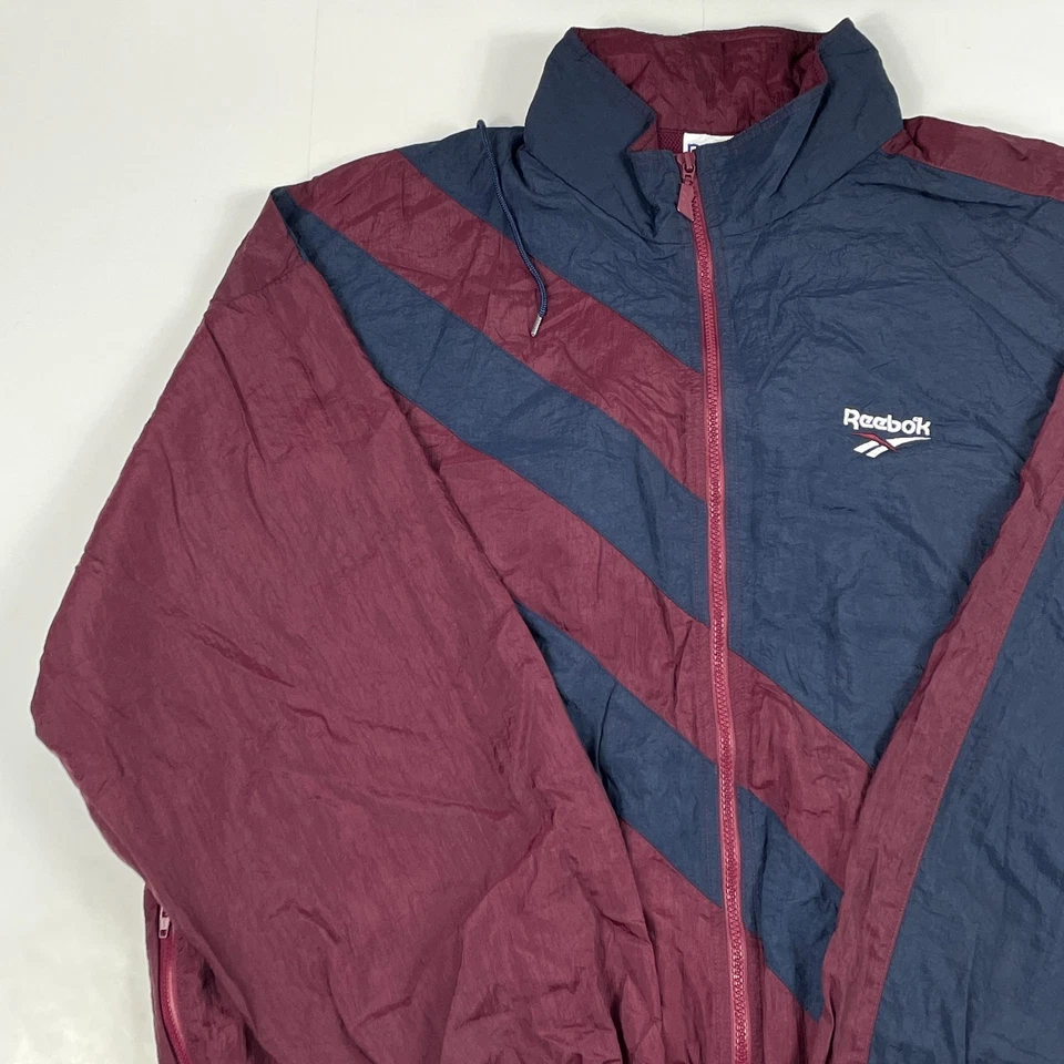 VINTAGE Reebok Jacket Mens Extra Large Blue Maroon Windbreaker Track Retro 90s - Image 2 of 4