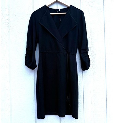 elie tahari black cocktail dress Elie Tahari Black Silk Wrap Midi Dress