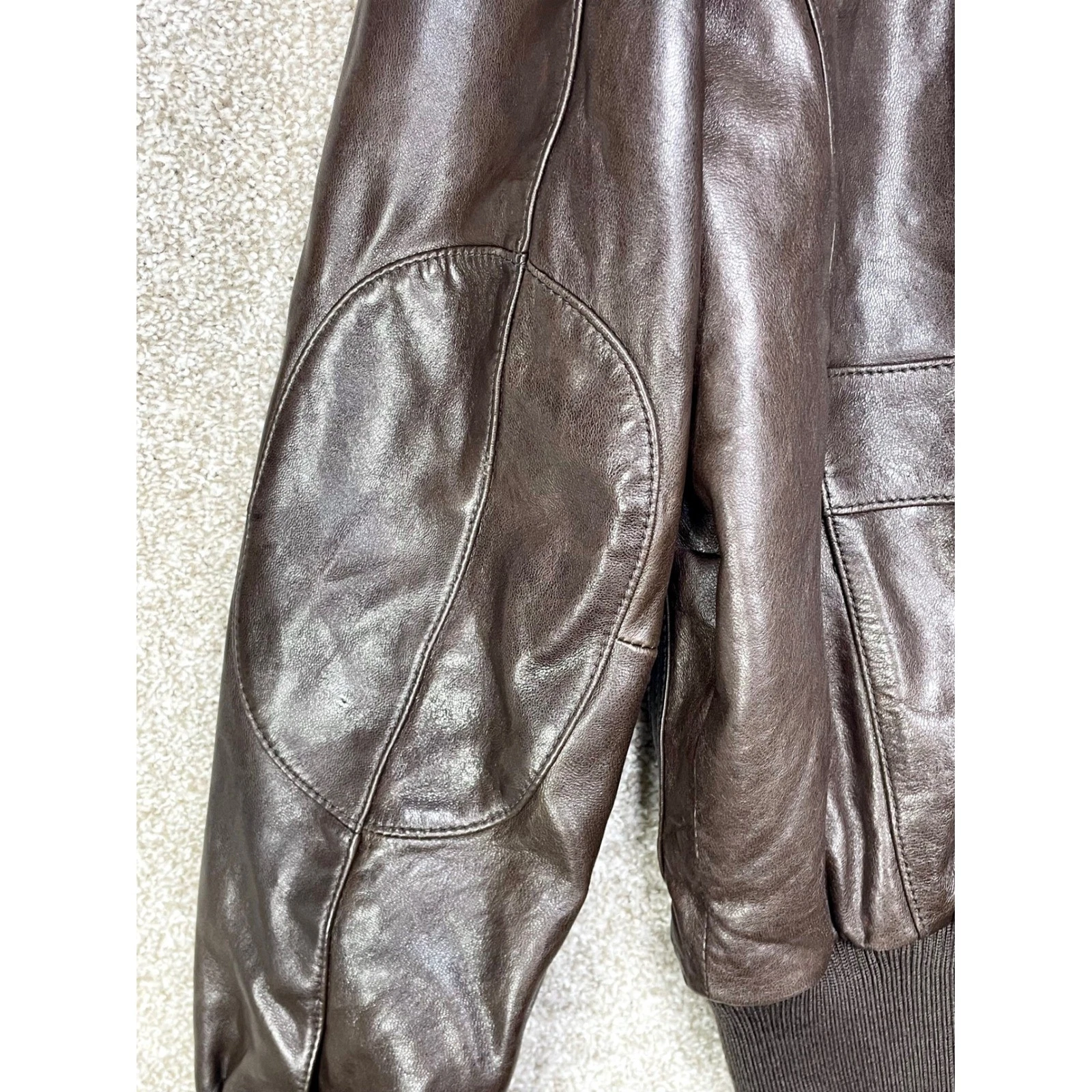 Roundtree & Yorke Lambskin Leather Bomber Jacket Mens S Brown Aviator Fur Moto - product detail image 10