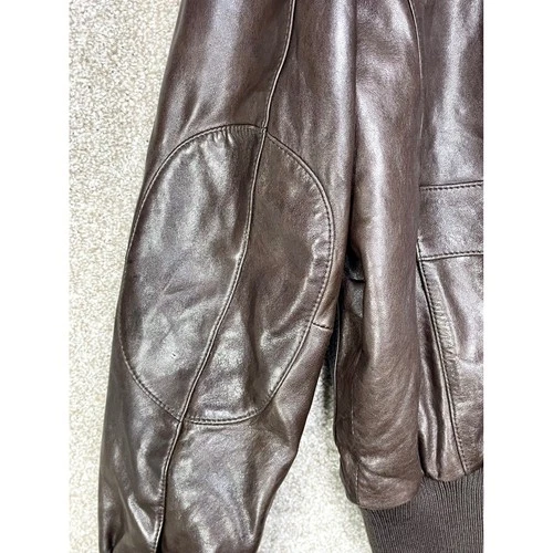 Roundtree & Yorke Lambskin Leather Bomber Jacket Mens S Brown Aviator Fur Moto image 10
