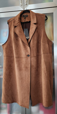  Truth By Republic Plus 3X  Sleeveless Faux Suede One Button Tie Brown  Vest 