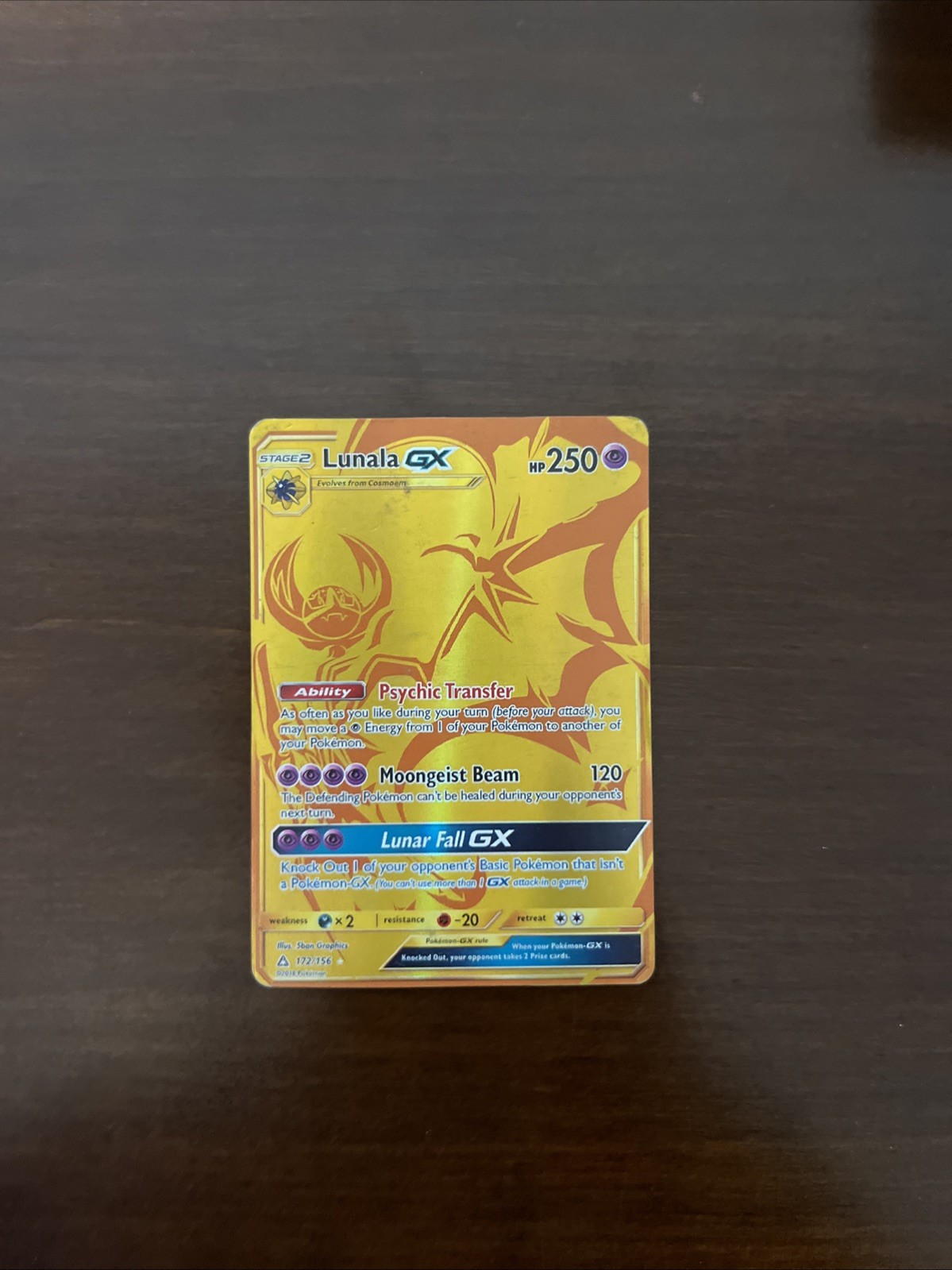 Lunala GX - 172/156 - Pokemon Ultra Prism Sun & Moon Secret Rare Card NM