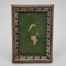 Antique Brass Mini Miniature Ornate Filigree Picture Photo Frame Easel Back Gold