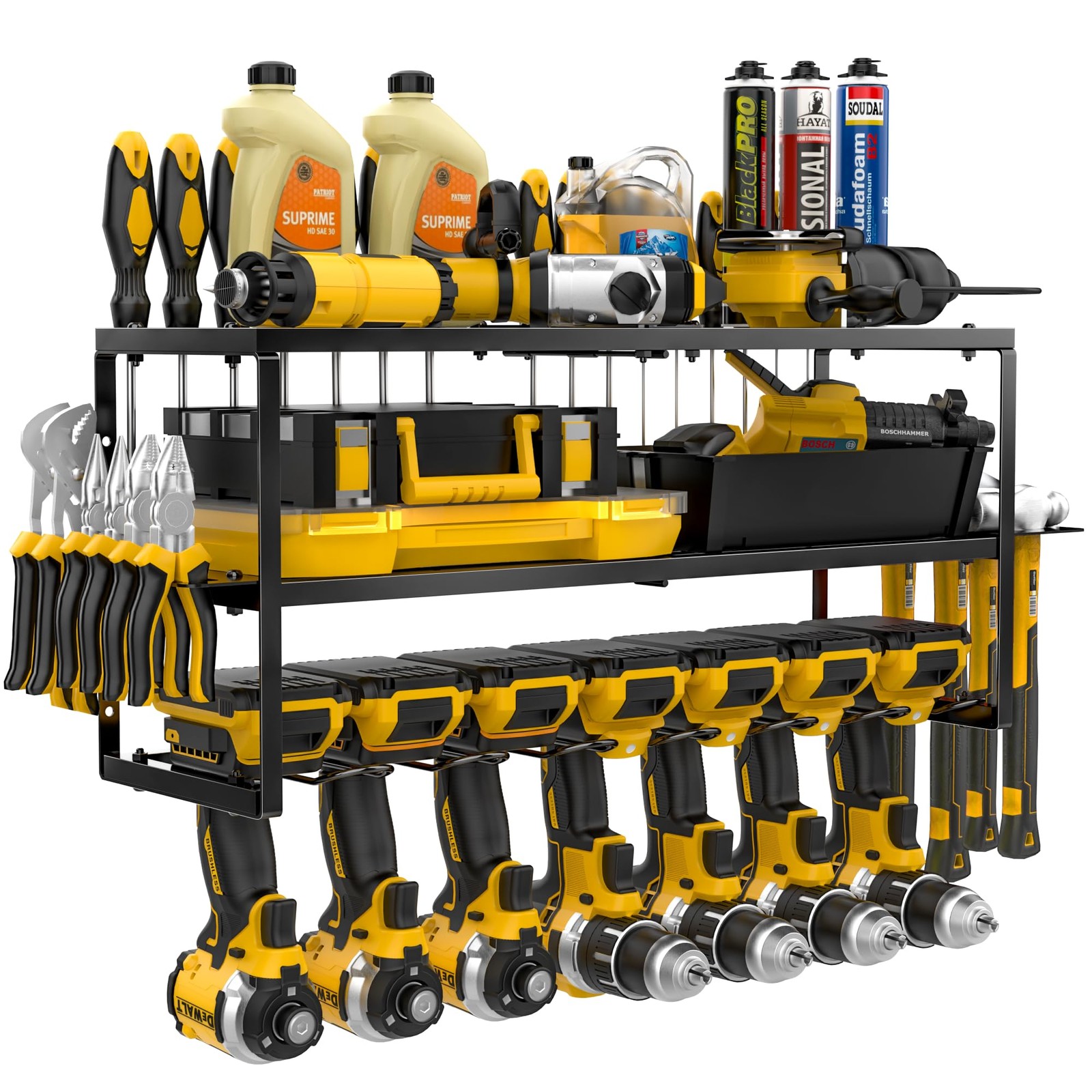 Wall Mount Drill Holder - 7-Slot Power Tool Organizer for Garage Storage