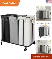 3-Section Laundry Cart with Wheels - Large Capacity Hamper for Home Organization
