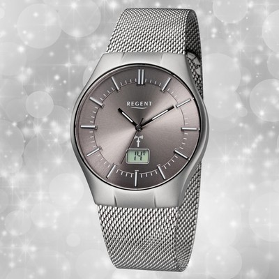 Regent Herrenuhr silber Elegant Funkuhr Analog-Digitaluhr URFR215