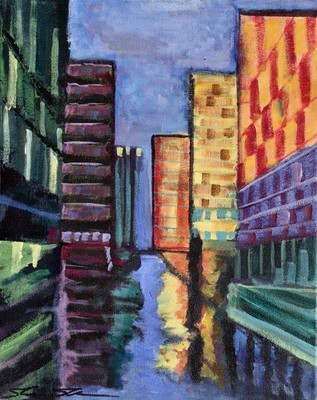 ShawNshawN Original painting 11x14 city dramatic vibrant colors abstract art