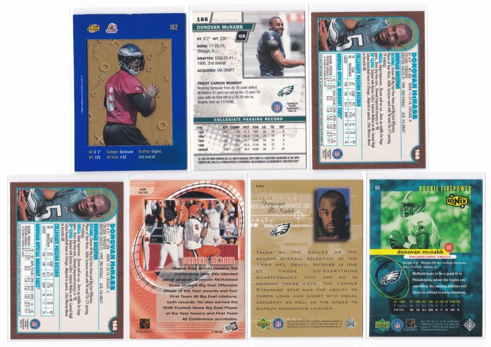 Donovan McNabb 1999 Rookie Card Lot SP Topps Finest Bowman Absolute SSD UD Ionix - Image 2 of 2
