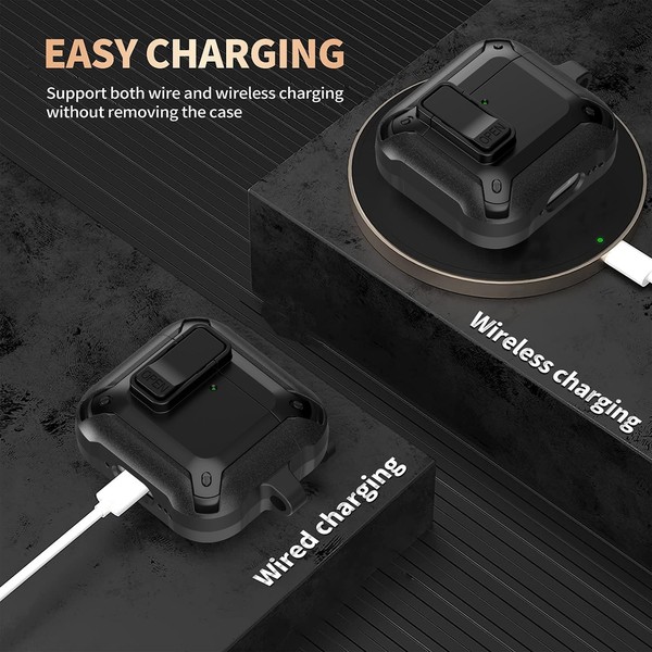 para Estuche AirPods 4 con Clip de Seguridad, Resistente Apple 4ta Generación Negro 4