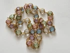 VTG Gold Tone Pastel Bezel Set Crystal Glass Costume Jewelry Necklace