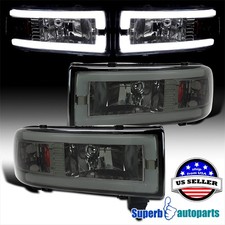Fits 1994-2001 Dodge Ram 1500 2500 3500 Led Tube Smoke Headlights Headlamps