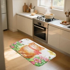 Floral Orange Cat Mat - Non-slip flannel pet/office rug