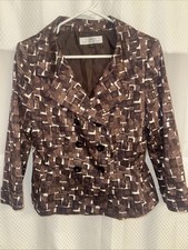 Tahari Arthur S. Levine Women s Blazer Size 6 Brown White Collared Buttons