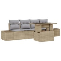 Garten-Sofa-Set 5-Teilig Mit Kissen Poly-Rattan Beige Und Hellgrau