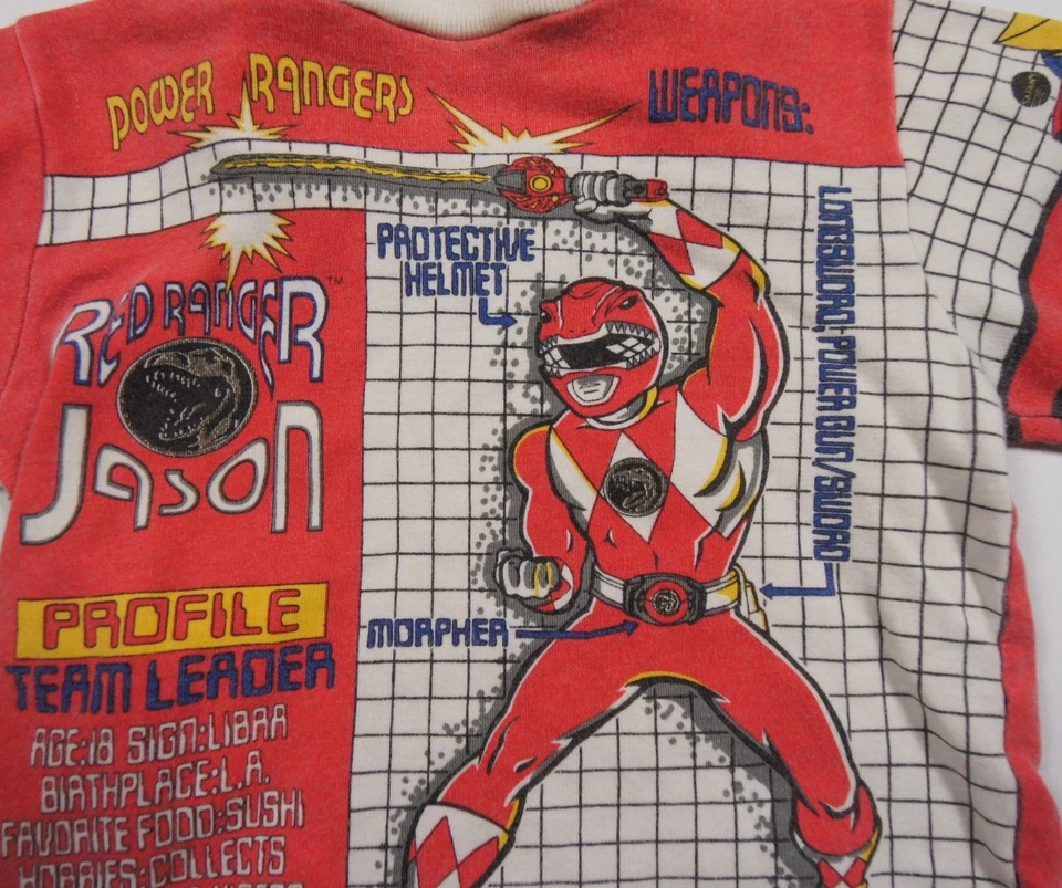 Vintage Power Rangers Shirt Kids Small Red 90s Tee AOP 1994 Saban Short Sleeve - Image 4 of 4