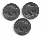 1913 Type 1 P D & S Buffalo Nickels - Free Shipping- A379