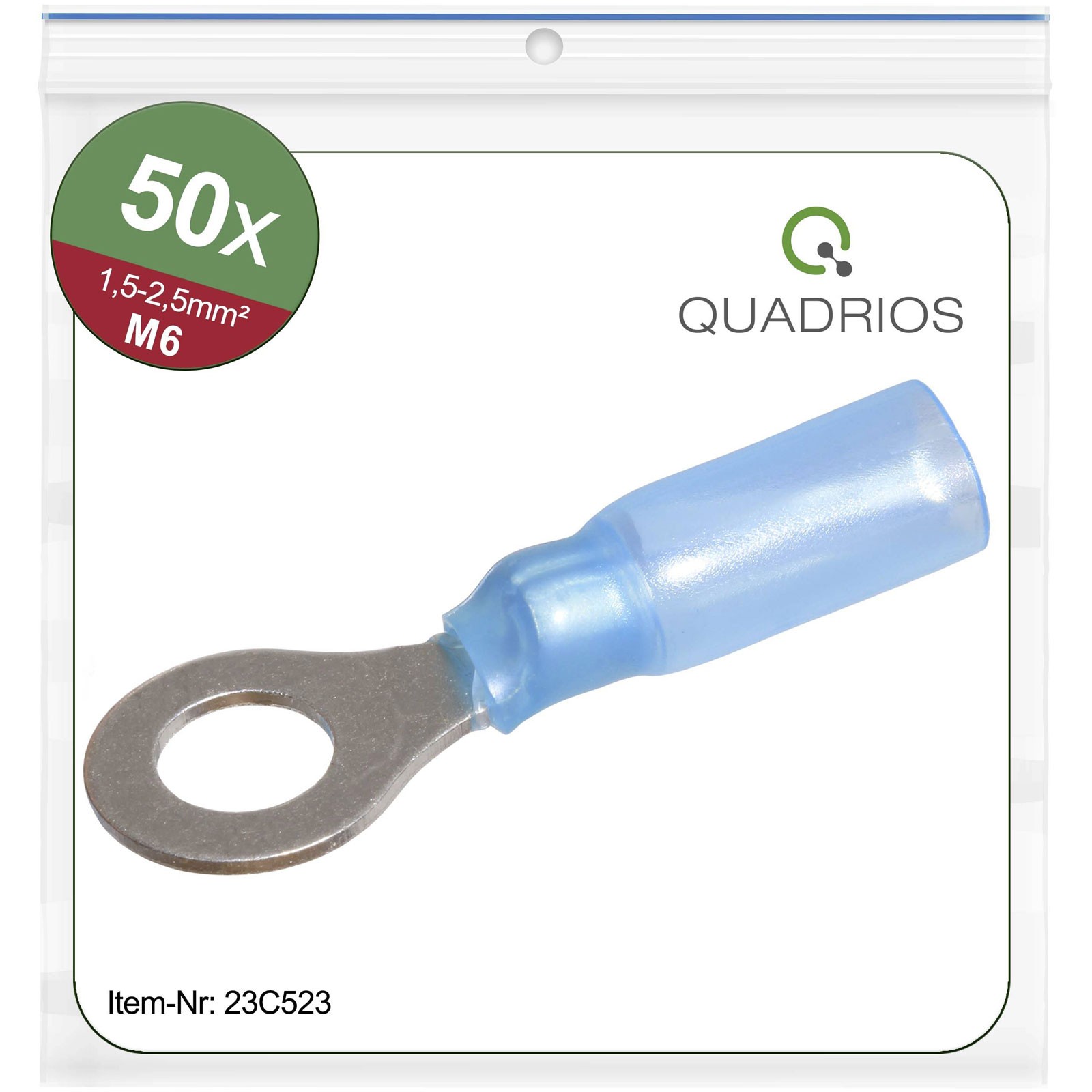 Quadrios Ring Terminal 2.5mm² 6.5mm Hole Blue 50pc