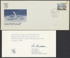 1976 #682 20c Olympic Ceremonies FDC Royal Trust Cachet + Insert #10 Size Cover