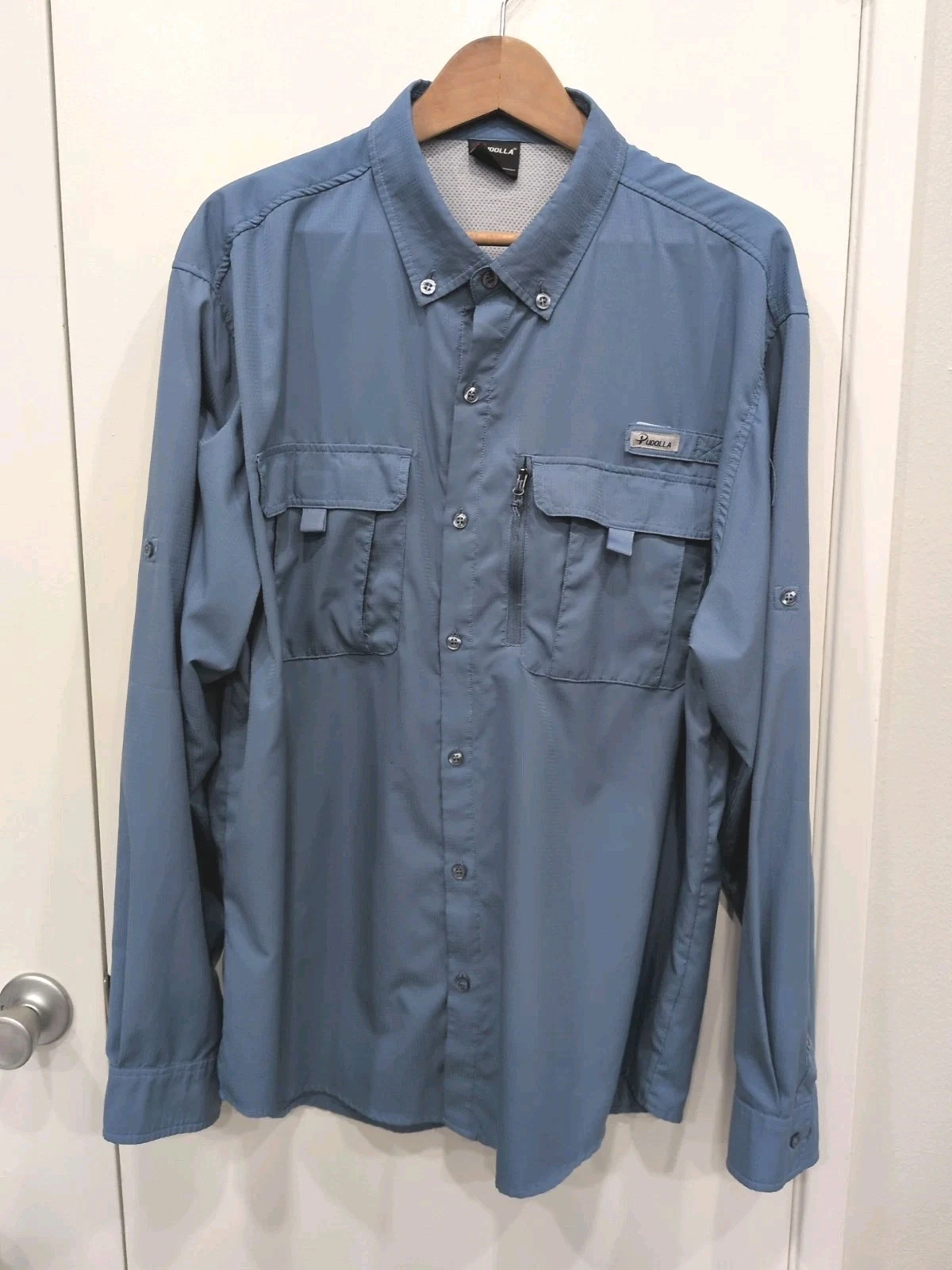 Pudolla Men’s XL Fishing Shirt Long Sleeve Blue Ripstop Hiking UPF Gorpcore P2P