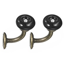 2Pcs Wall Hooks Zinc Alloy Single Prong Ceramic Handle Clothes Hook Black