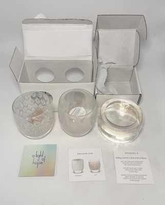 Glassybaby Become One Embrace & Yes Candle Votive Holders with Baby Stand Round